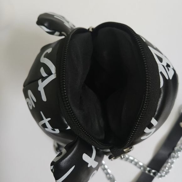 Letter Print Bear Doll Shape Shoulder Bag, Zipper FauxLeather Buckled Chain Cr - Picture 12 of 13